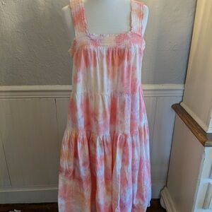 Old Navy Pink and White Tie-Dye Midi Dress XS